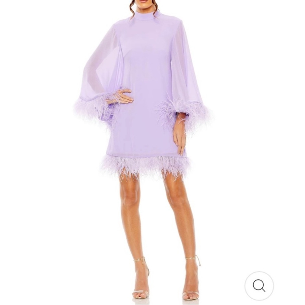 Elegant Lavender Feather-Trim Dress